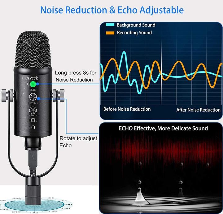 Actual product image Aveek USB Microphone for PC with Stand