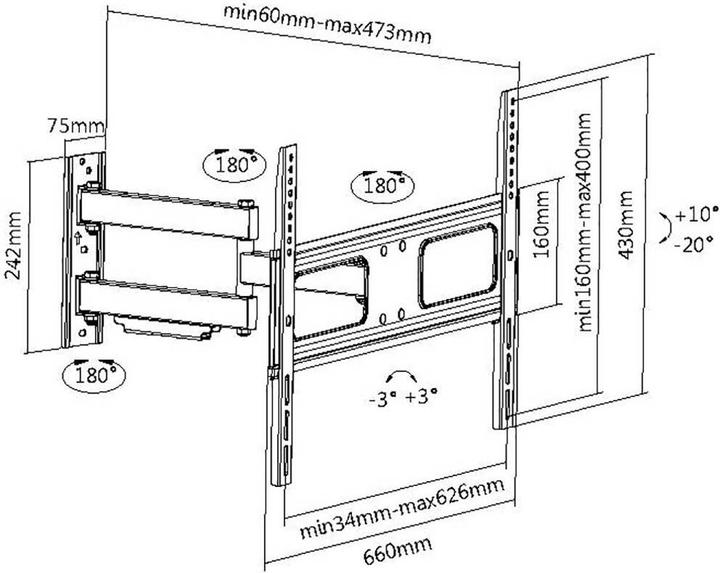 Produktbild myWall Vollbeweglicher Wandhalter für LCD TV Bildschirme 37 (Wand, 70", 50 kg)