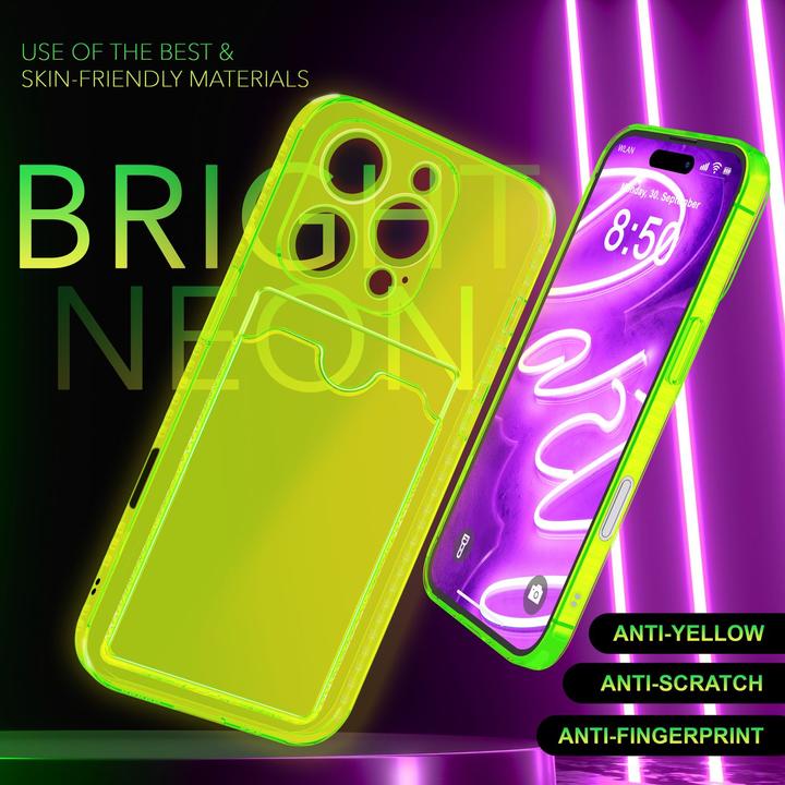 Produktbild Nalia Klar Transparente Neon Silikon Hülle Kartenhalter (Apple iPhone 16 Pro)