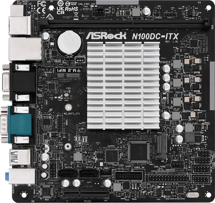 AsRock N100DC-ITX (NA (integrated CPU), Intel SoC, Mini-ITX)