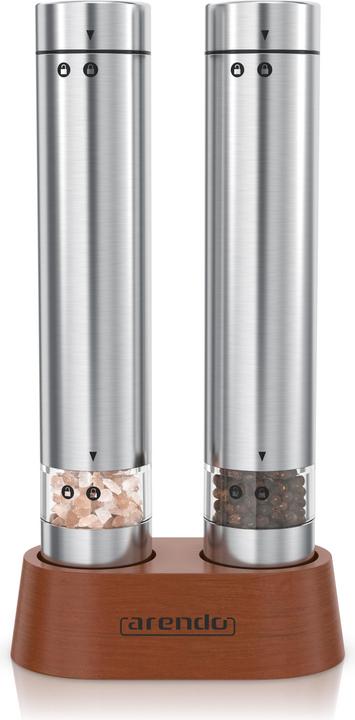Produktbild Arendo Salz- & Pfeffermühle Elektrisch 2er Set, Gewürzmühlen, Edelstahl, Glasbehälter, Batteriebetrieben (Pfeffer, Kräuter, Salz)