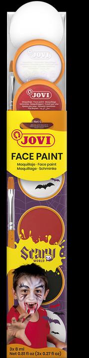 Immagine prodotto Jovi Face Paint Scary 3 vasetti da 8 ml nei colori bianco, rosso e nero in scatola appendibile. Inclusi