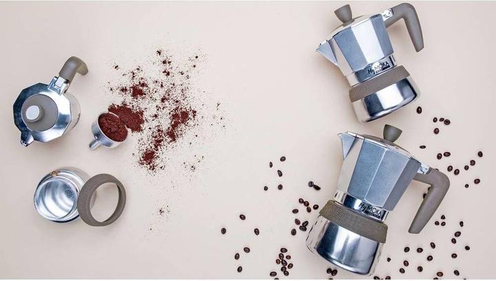 Actual product image Pedrini MyMoka - aluminum induction polished / gray ring 2 cups (2 T.)