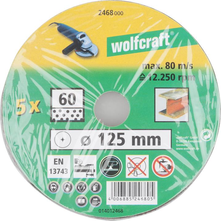 Produktbild wolfcraft 5 Fiberschleifscheiben für Metall, Ø 125 mm, Körnung 24 (24)