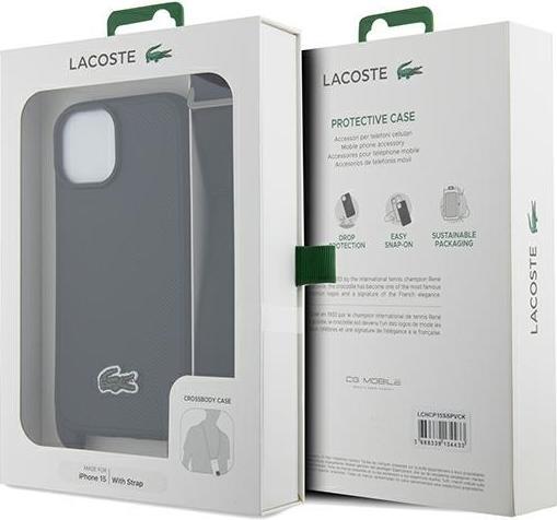 Actual product image Lacoste LCHCP15SSPVCK iPhone 15 / 14 / 13 6.1" czarny/black hardcase Iconic Petit Pique Crossbody (Apple iPhone 15)