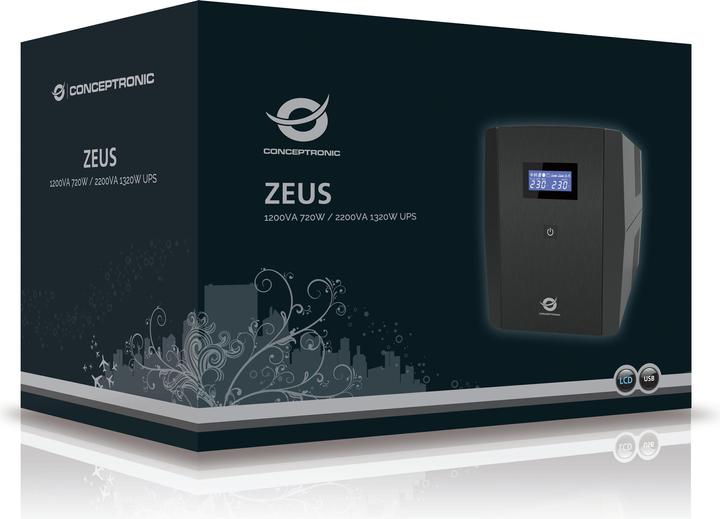 Produktbild Conceptronic ZEUS USV 2200VA 1320W 3xIEC+2xSchuko HID,USB (2200 VA, 1320 W, Line-Interaktiv USV)