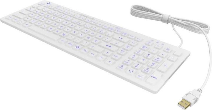 Immagine prodotto KeySonic Tastiera industriale, USB, illuminata, in silicone, bianca, protetta da acqua e polvere IP68, EN (DE, Cablato)