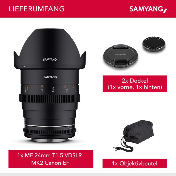 Produktbild Samyang MF 24mm T1,5 VDSLR MK2 Canon EF (Canon EF, Vollformat, APS-C / DX, Micro Four Thirds)