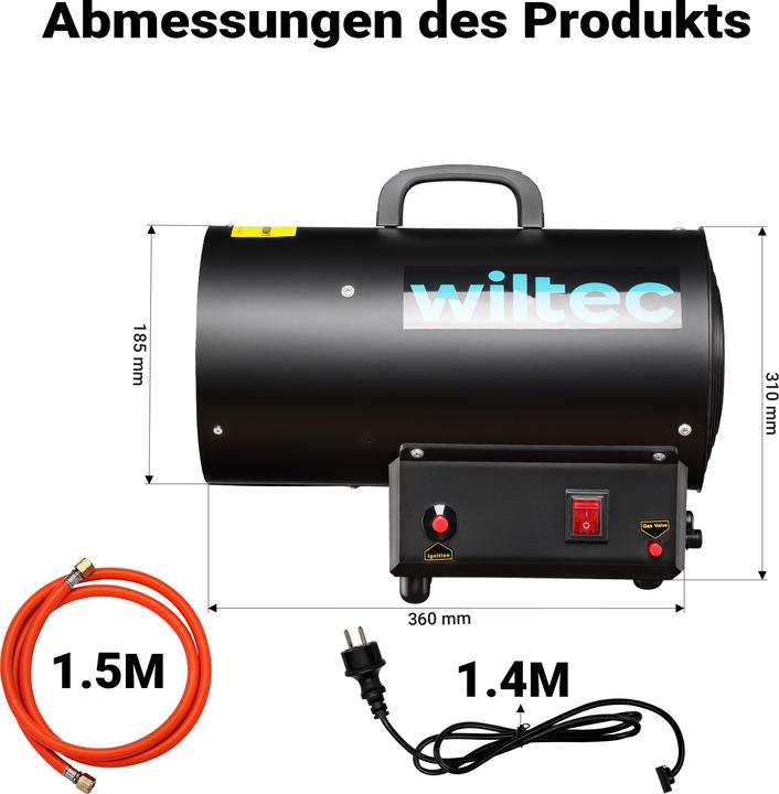 Produktbild Wiltec Gasheizgebläse 15kW Heizkanone 30W Gas Heissluftgenerator LPG Bauheizer (15000 W)