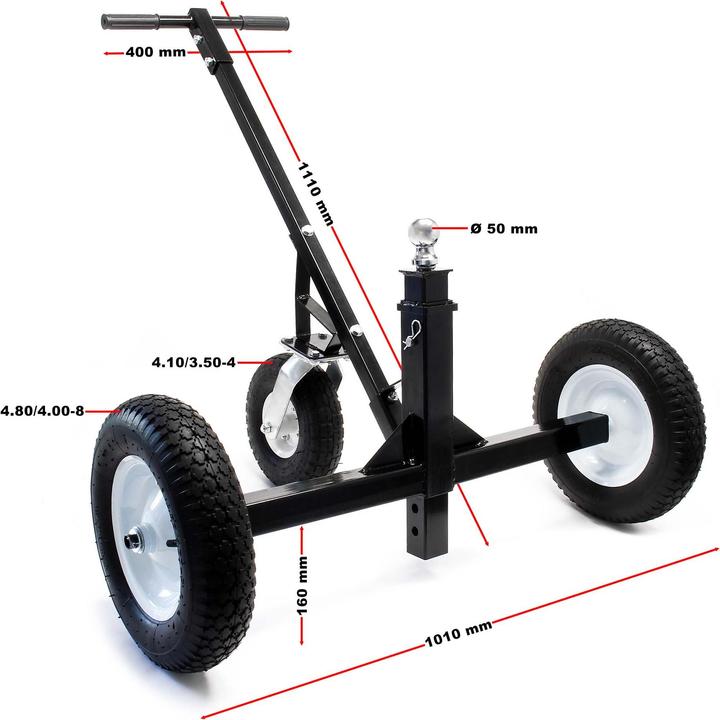 Wiltec Rangierhilfe Anhänger 500 kg 50mm Kupplung 3 Räder Wohnwagen Caravan