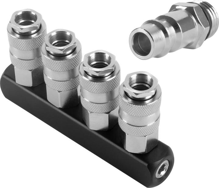 Produktbild Stahlwerk 4-fach Druckluft-Verteiler bis 35 bar mit Schnellkupplung 1/4 Zoll