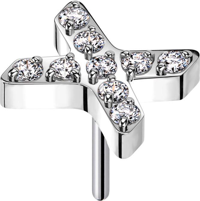 Star Piercing Threadless X silber Kristalle silber (ohne Messing, Titan G23)
