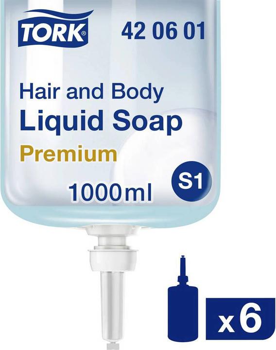 Actual product image Tork Hair & Body Liquid Soap, Shampoo & Shower Gel, S1 Dispenser, Premium Quality, 1 x 1000 ml (Liquid soap, 1000 ml)