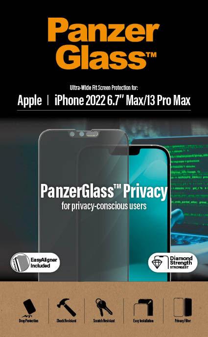 Produktbild PanzerGlass Ultra Wide Fit Privacy (1 Stück, Apple iPhone 13 Pro Max, Apple iPhone 14 Plus)