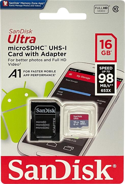 Image du produit SanDisk Ultra microSD A1 (16 Go, microSDHC, U1, UHS-I)