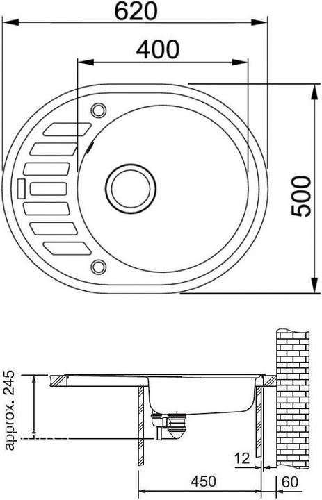 Image du produit Franke Evier en pierre Ronda, ROG 611-62, plug valve, jaune brunâtre (62 cm)
