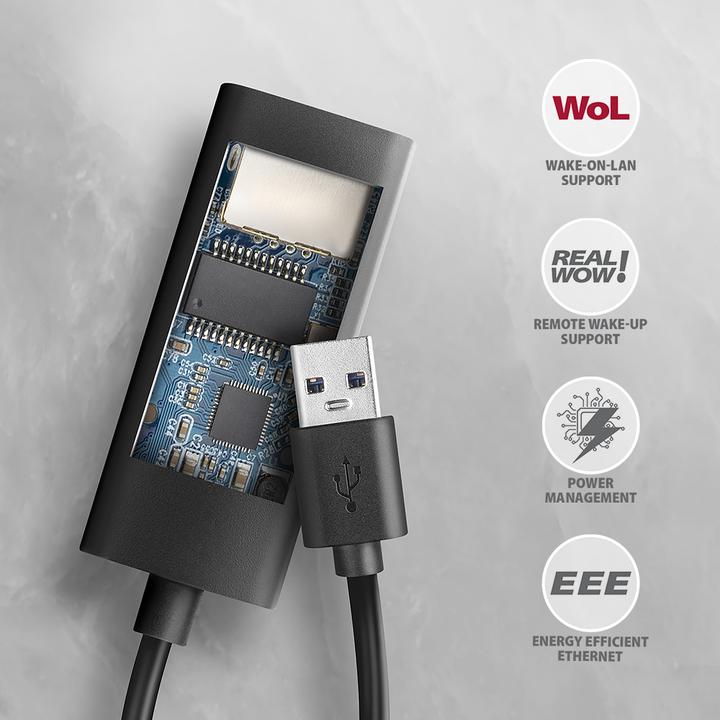 Actual product image Axagon ADE-AR, USB-A 3.2 Gen 1 - Gigabit Ethernet s????ov?? karta, Realtek 8153, auto instal (USB 3.0, RJ45 Gigabit Ethernet (1x))