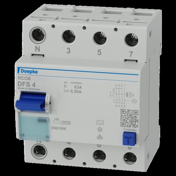 Produktbild Doepke GmbH Fi-Schutzschalter A 4p 440V 63A 0.5A 4TE REG DIN-Schiene 10kA 0 (DFS4063-4/0,50-A)