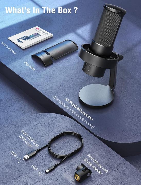 Produktbild Fifine A8PLUS USB Microphone for Recording and Streaming on PC and Mac, with 3 RGB Modes