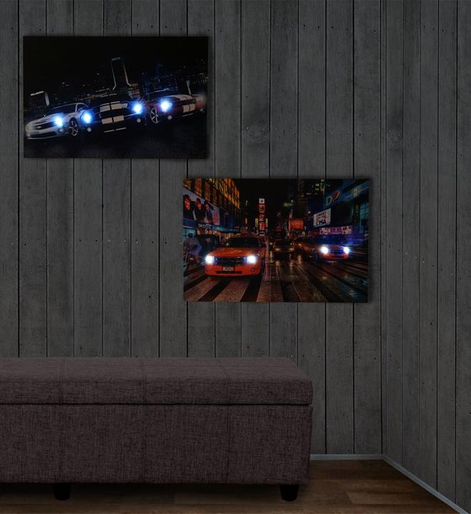 Immagine prodotto Swisshandel24 2x LED quadro su tela illuminato da parete 60x40cm, timer - Automobili (60 x 40 cm)