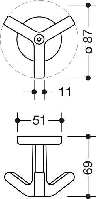 Produktbild Hewi Dreifachhaken Serie 477 matt, elastisch 95 felsgrau Höhe 69 mm Ø 51 mm