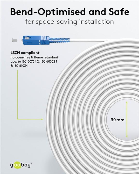 Produktbild Goobay Glasfaserkabel FTTH, Singlemode OS2 White, weiss Simplex, 30 m (S/UTP, CAT6, 30 m)