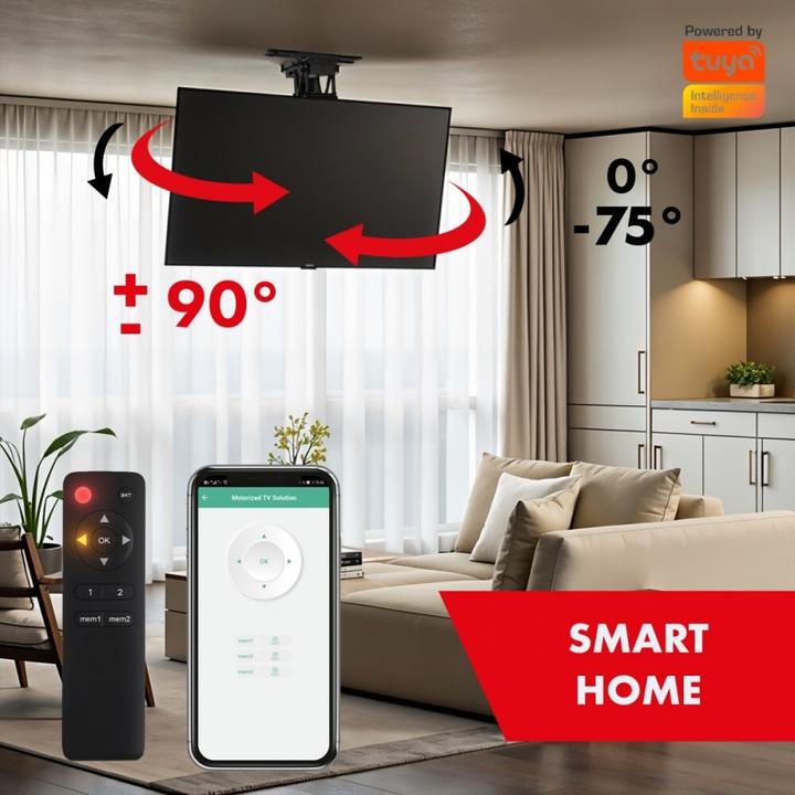 Produktbild Maclean electric ceiling TV mount TUYA support max VESA 600x400 90st swivel remote (Decke, 75", 35 kg)