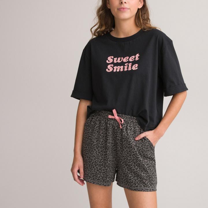 Produktbild La Redoute Collections Kurzpyjama mit Messageprint und Leopardenmuster (140)