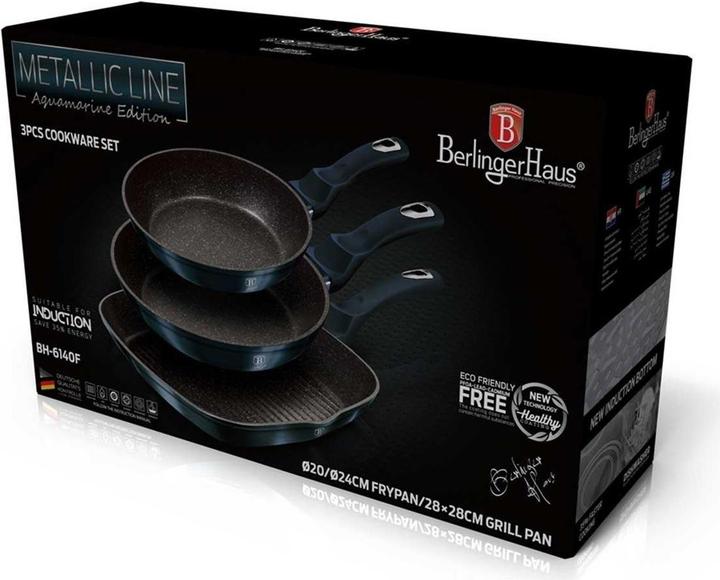 Productafbeelding BerlingerHaus Granieten koekenpannenset 3st 20/24 / 28CM BH-6140 AQUAMARINE (28 cm, Kookpotten en pannenset, Gegoten aluminium)