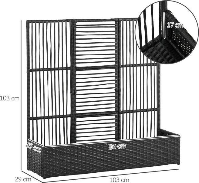 Image du produit Swisshandel24 Lit surélevé en polyrotane avec treillis, bac à fleurs, bac à plantes, parterre de fleurs, noir