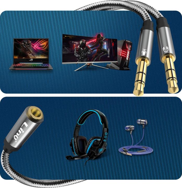 Immagine prodotto LinQ Connettore jack da 3,5 mm femmina a 2x connettore jack da 3,5 mm maschio (Jack da 3.5mm, Jack da 3.5mm)