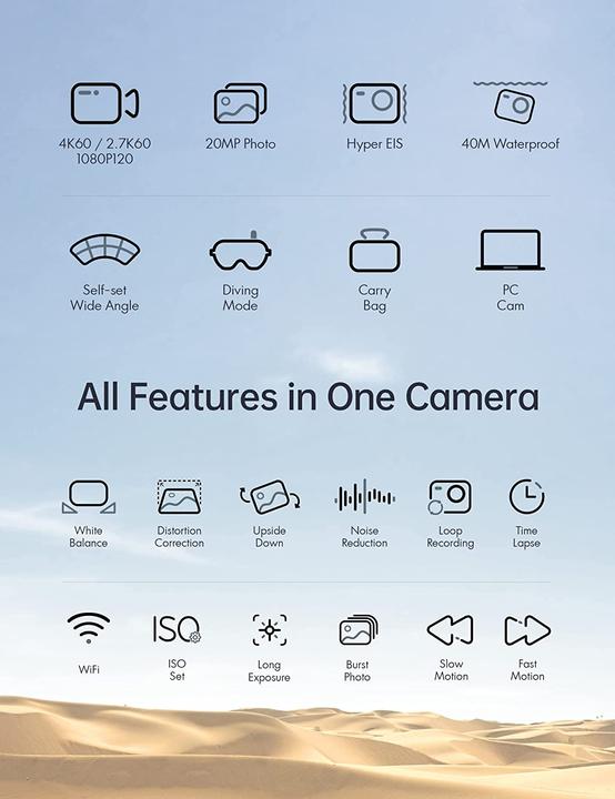 Image du produit Wolfang Action Cam 4K 60FPS 24MP, GA320