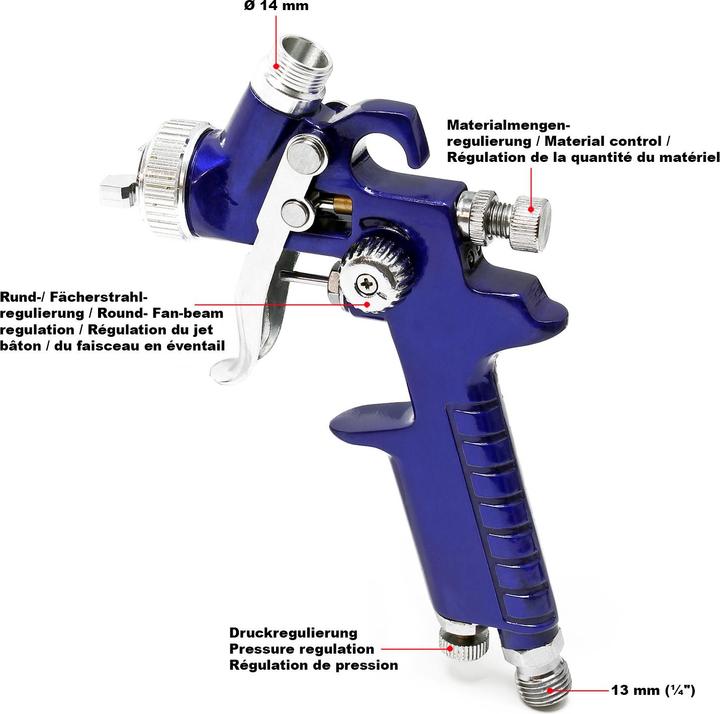 Image du produit Wiltec Pistolet à peinture HVLP H2000P avec buse de 0.8 / 0.5 mm