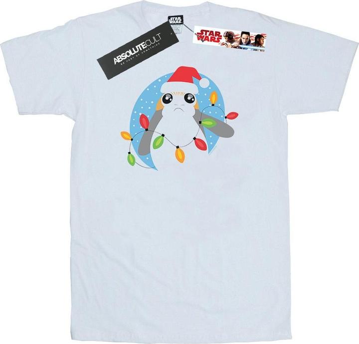 Actual product image Star Wars Mens The Last Jedi Porg Christmas Lights T-Shirt (L)