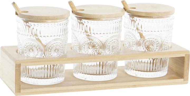 DKD Home Decor Sugar bowl Transparent natural bamboo Aluminium crystal borosilicate glass 300 ml 28 (0.30 l)