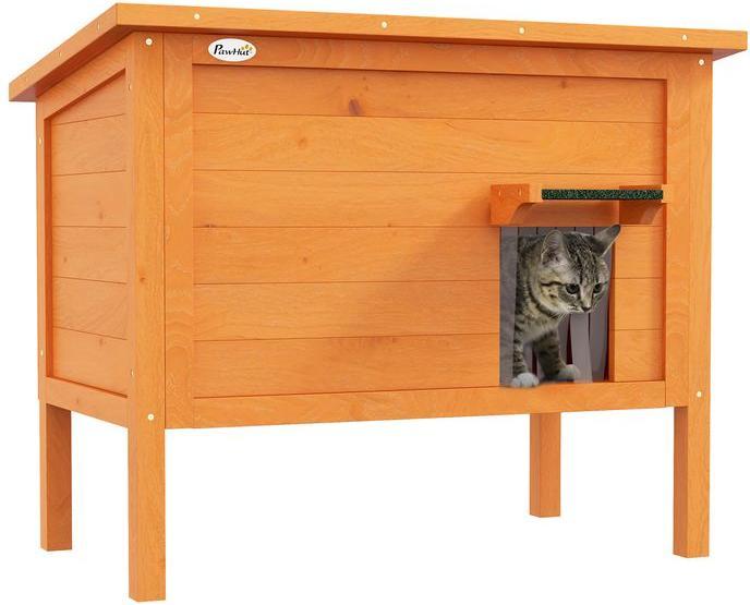 Produktbild Swisshandel24 Katzenhaus aus Holz, Katzenhöhle Outdoor, Isolierte Katzenhütte mit Türvorhang, Kleintierhaus im Erh (Katze)