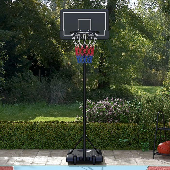 Immagine prodotto Swisshandel24 Canestro da basket, supporto regolabile in altezza, con rotelle e tabellone infrangibile, 220-250 cm