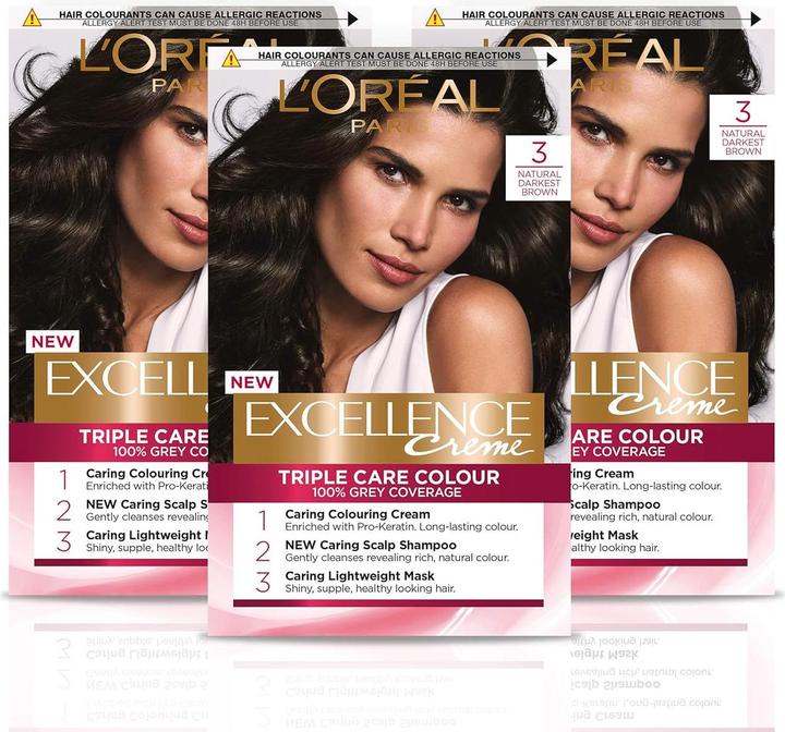 Actual product image L'Oréal Paris Excellence Haarfarbe-Set, 3 Stück (3 Dark Brown)