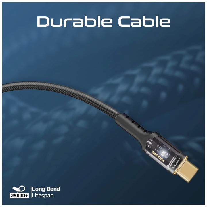 Actual product image ProMate LucidLine-CC200 Black USB-C cable (2 m, USB 2.0, 100 W)