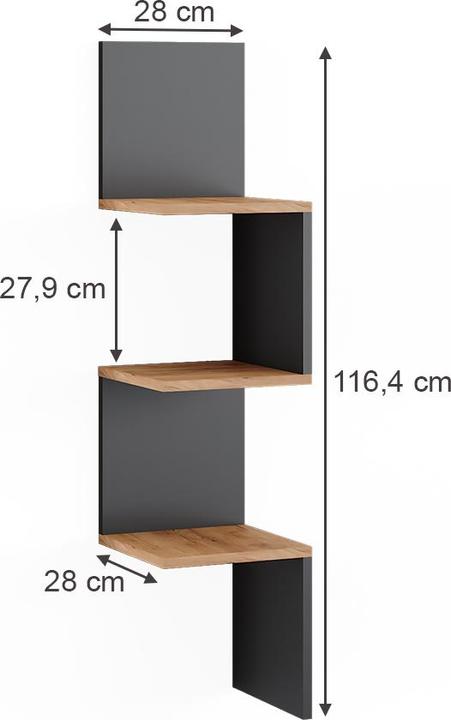 Produktbild Vicco Eckregal Paolo, Anthrazit/Goldkraft Eiche, 28 x 116.4 cm