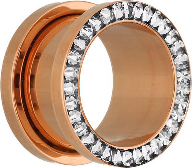 Star Piercing Flesh Tunnel rosegold mit Kristall silber und Epoxy Schutzschicht (Chirurgenstahl 316L, ohne Messing)