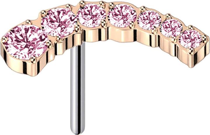 Actual product image Star Piercing Threadless rose gold curved seven descending crystals pink (Titanium G23, without brass)