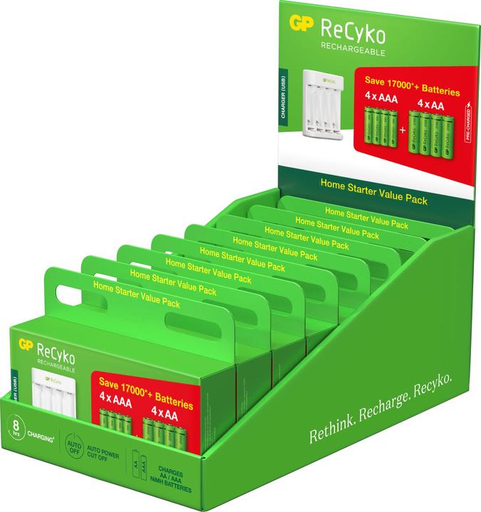 Produktbild GP Batteries ReCyko E111 4-Port USB Ladeg. + 4xAA 2100mAH + 4x AAA 800mAh (8 Stk., AAA, AA, 2100 mAh, Akku)