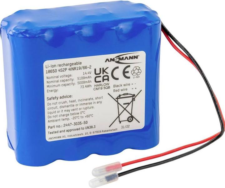 Produktbild Ansmann 4S2P Akkupack 8x 18650 Kabel Li-Ion 14.4 V 5100 mAh (14.40 V, 5100 mAh)