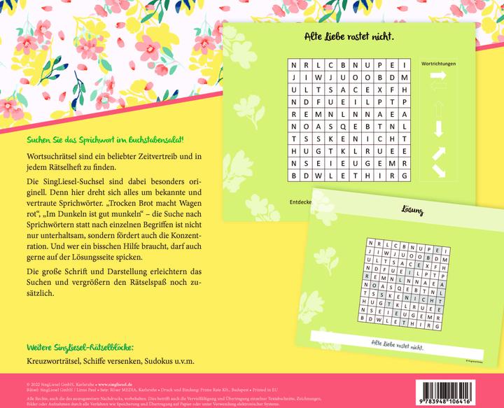 Produktbild Wortsuchrätsel für Senioren mit vertrauten und beliebten Sprichwörtern. Grossdruck (Deutsch, Linus, Paul, 2022)