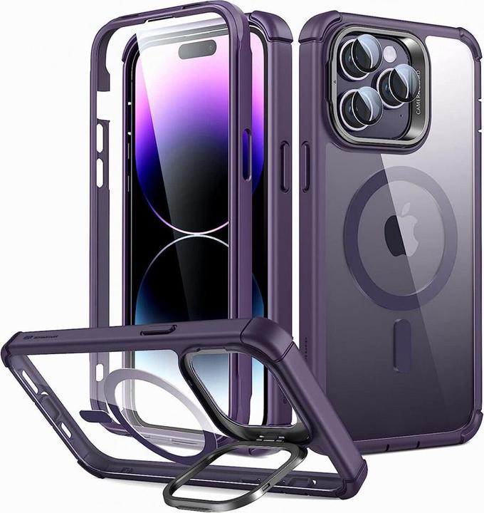 ESR - Shock Armor Kickstand HaloLock + Screen Protector - iPhone 14 Pro Max - Clear Purple (Apple iPhone 14 Pro Max)