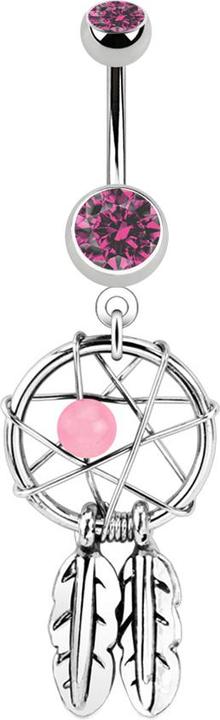 Star Piercing Banane silber mit Anhänger Traumfänger und Kugel pink (Chirurgenstahl 316L, ohne Messing)