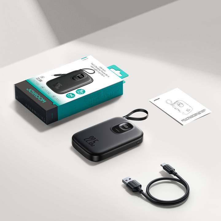 Image du produit Joyroom JR-PBF18 22.5W 10000mAh Powerbank with Built-in Lightning Cable + USB-C Cable 0.25 cm - Blac (10000 mAh, 22.50 W)