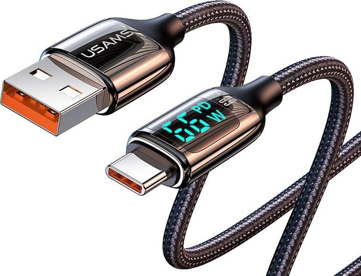Produktbild Usams Kabel pleciony U78 USB-C 1.2m LED 6A Fast Charging czarny/black SJ544USB01 (US-SJ544) (1.20 m, USB 3.2 Gen 1)