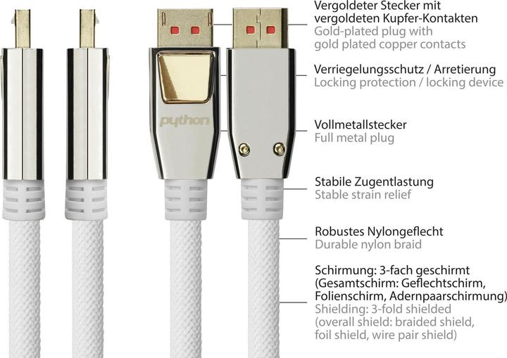 Produktbild Python PYT M0221 DP 1.4 auf HDMI 2.0 A Stecker, Nylon, 4K@60Hz, 1 m, weiss (1 m, DisplayPort)